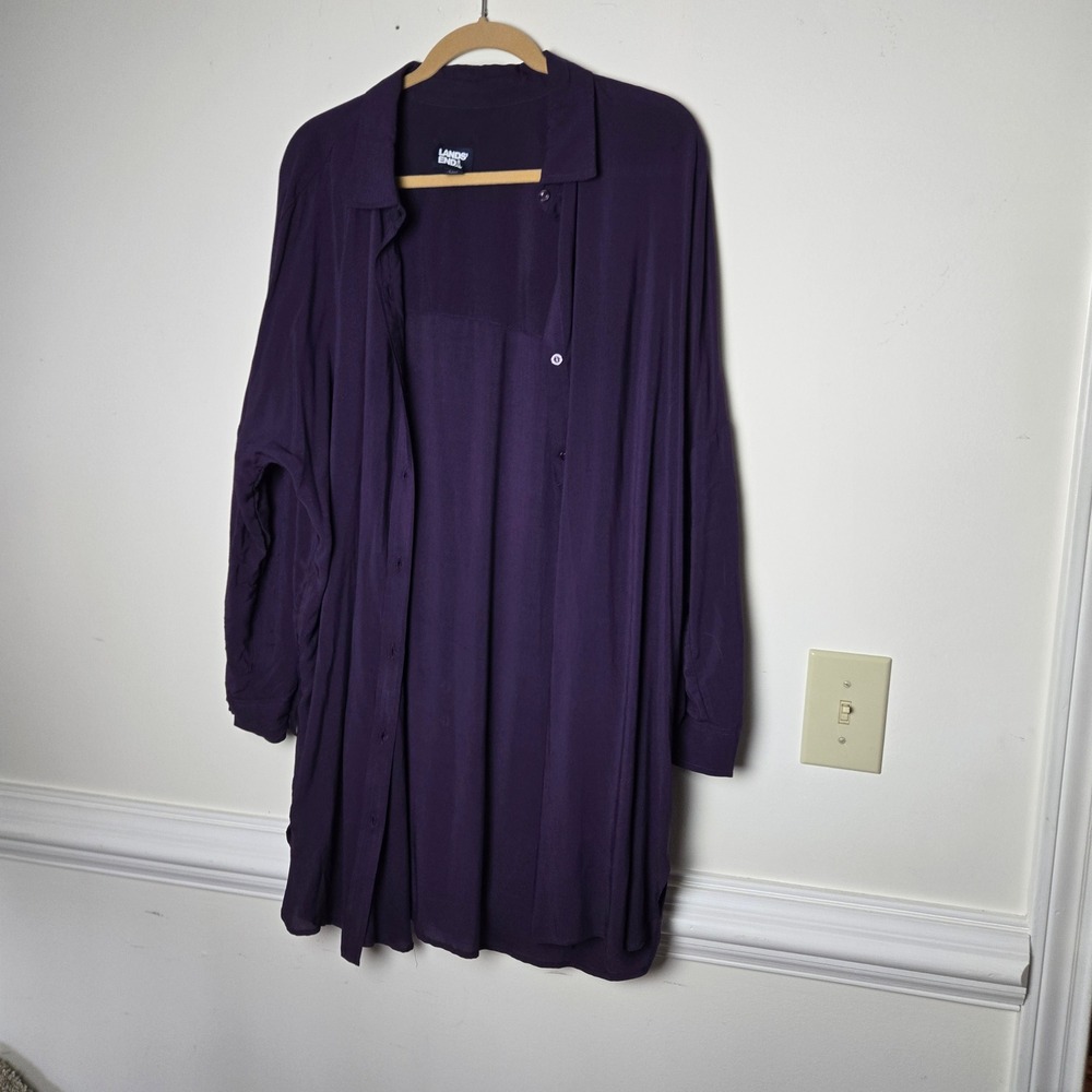 Lands' End Button Down Tunic bundle Womens M/L Purple White Long Sleeve - Picture 2 of 9